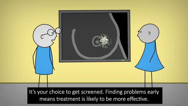 Screengrab from animation showing doctors looking at an x-ray.